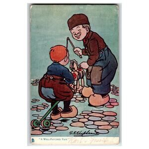1906 Raphael Tuck Oilette Postcard G.E. Shepherd Dutch Children Patched Pair
